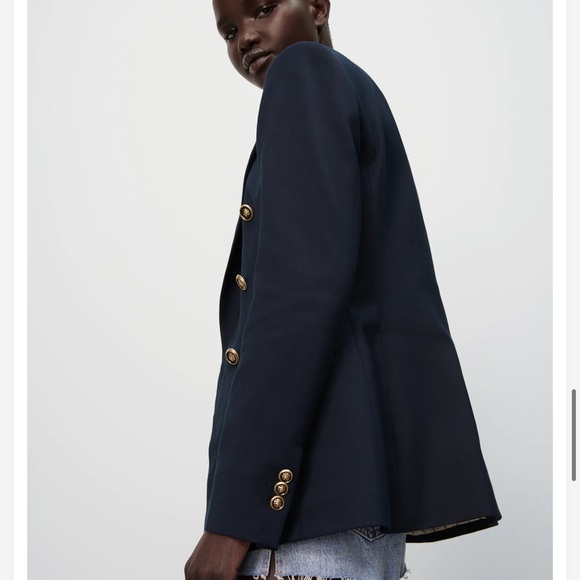 ZARA Double Breasted Gold Buttoned Blazer - Picture 7 of 13